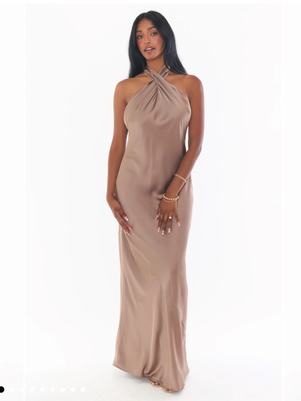 Show Me Your Mumu Jasmine Halter Maxi Slip Dress in Dune Luxe Satin, XS